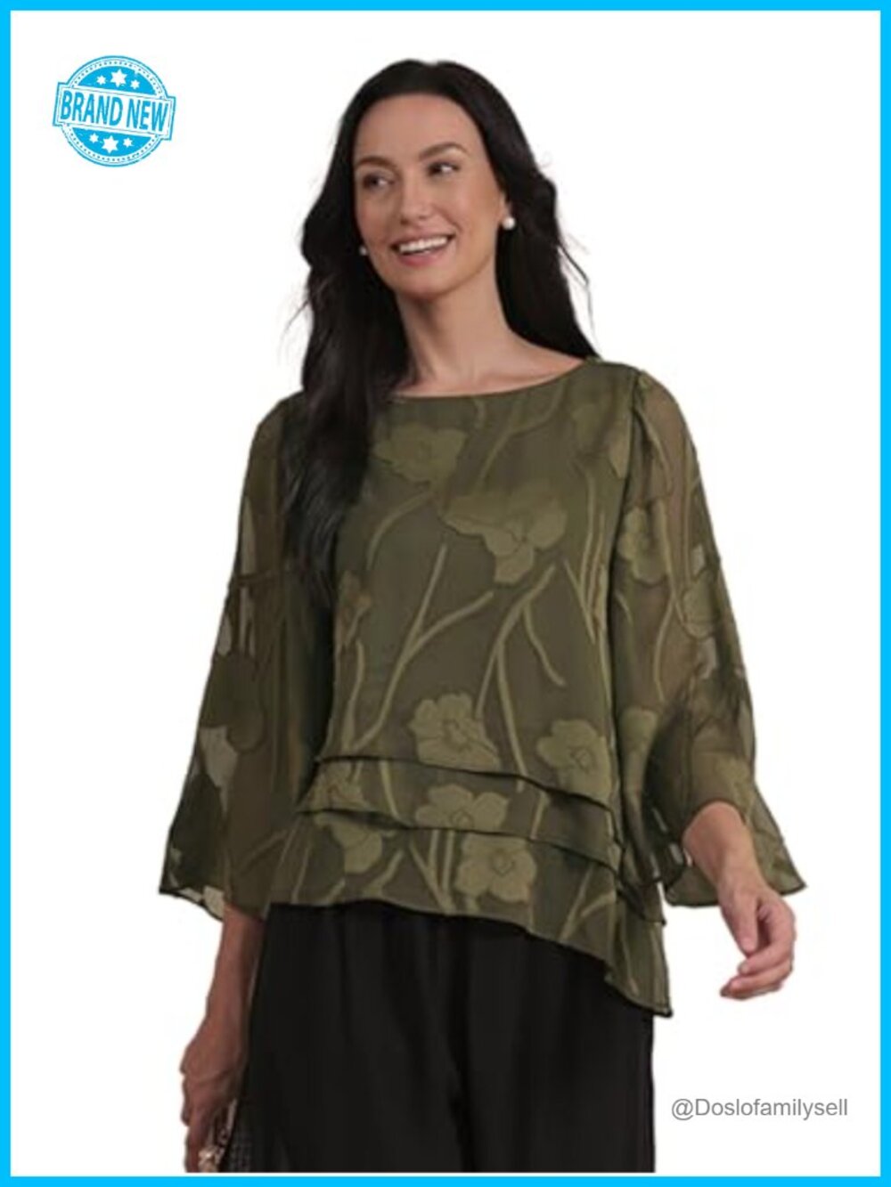 Chiffon Lace Blouse 3/4 Sleeve Dressy Casual Top for Business Office